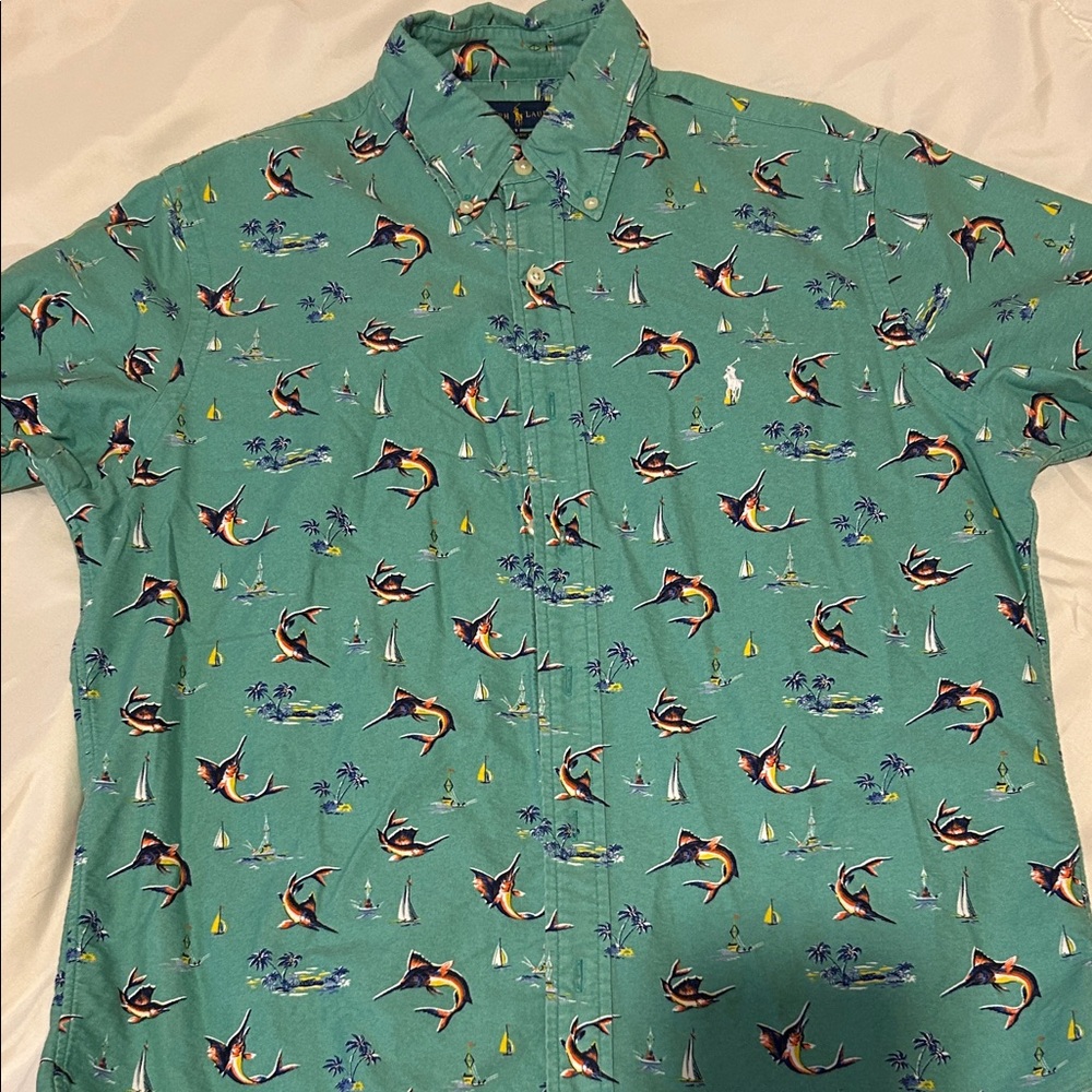 Ralph Lauren Blue Label Teal Marlin Print Shirt